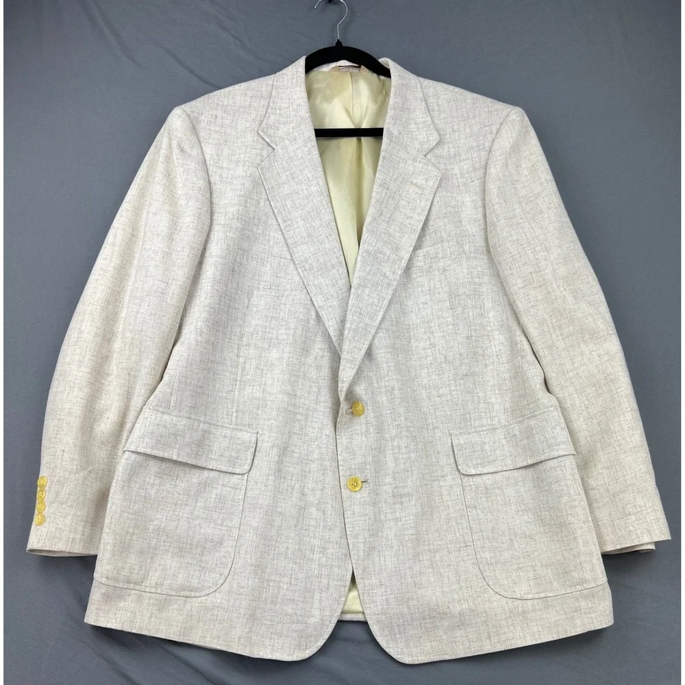 Arnold Palmer Blazer Mens 46R Beige Good Linen Blend Sport Coat Exec 2 Button